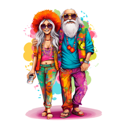 Old Couple Hippie Stickers - Print My Stickers