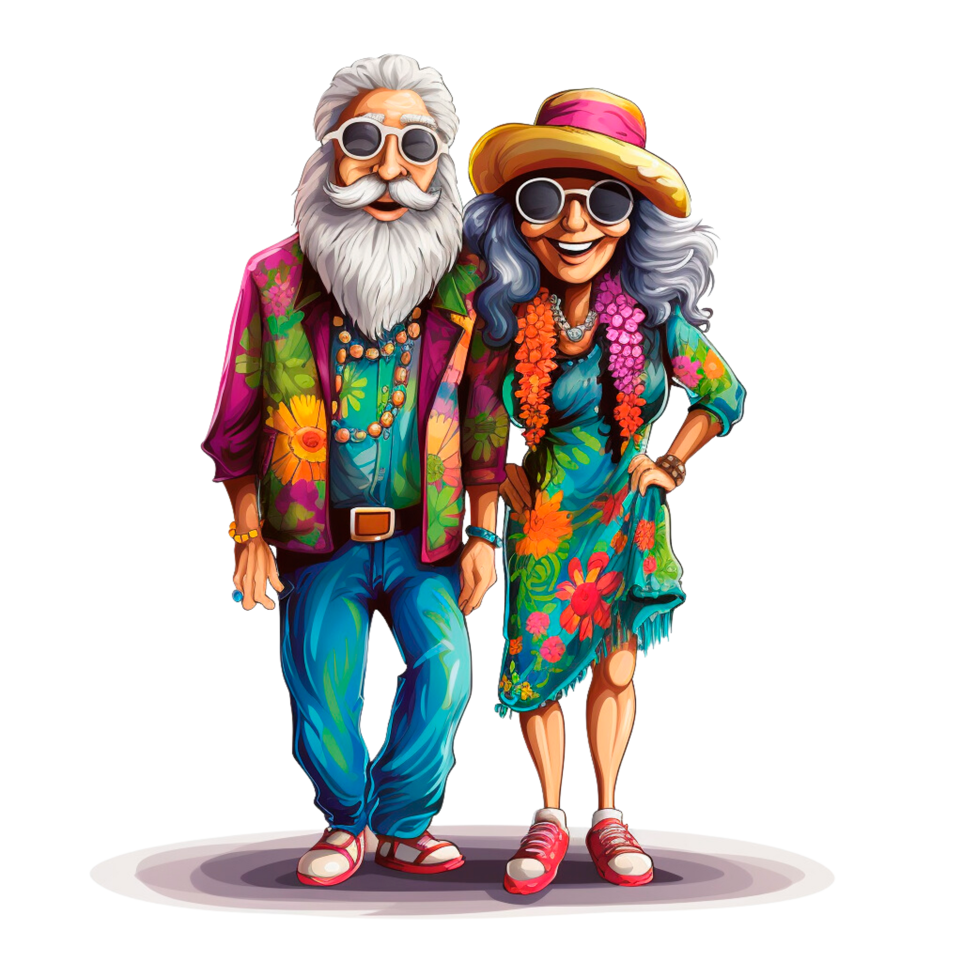 Old Couple Hippie Stickers - Print My Stickers