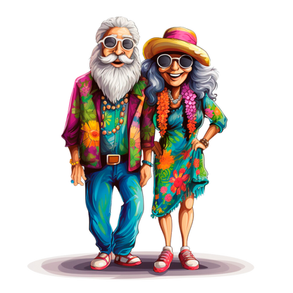 Old Couple Hippie Stickers - Print My Stickers