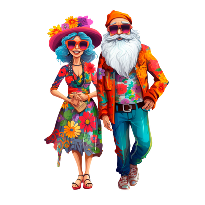 Old Couple Hippie Stickers - Print My Stickers