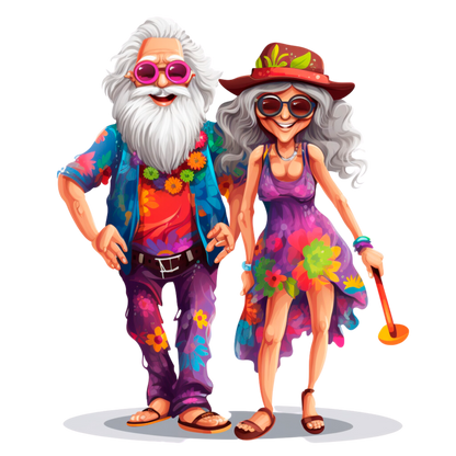 Old Couple Hippie Stickers - Print My Stickers