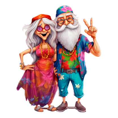 Old Couple Hippie Stickers - Print My Stickers