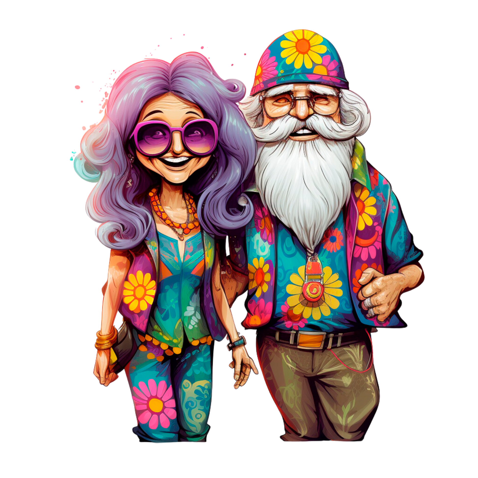 Old Couple Hippie Stickers - Print My Stickers