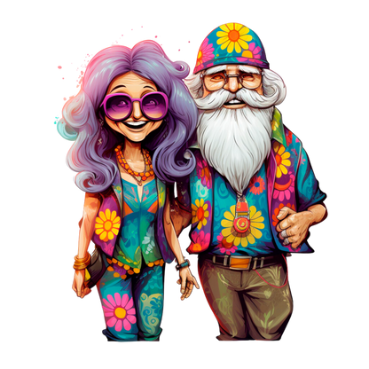 Old Couple Hippie Stickers - Print My Stickers