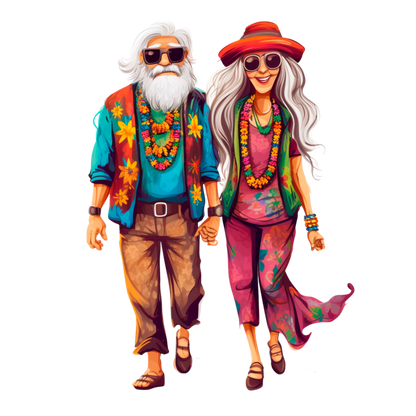 Old Couple Hippie Stickers - Print My Stickers